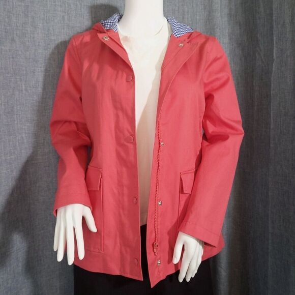 TALBOTS Hooded Wind Breaker Jacket Duck Cotton Bright Coral Pink Women's PS - Picture 1 of 10